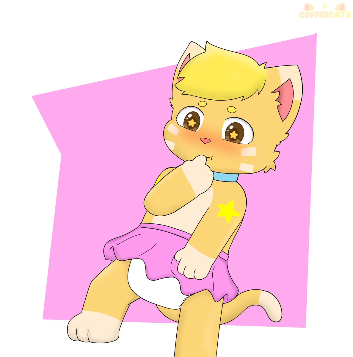 The moment where "she" knows the skirt is not covering the poofy diapy ;3