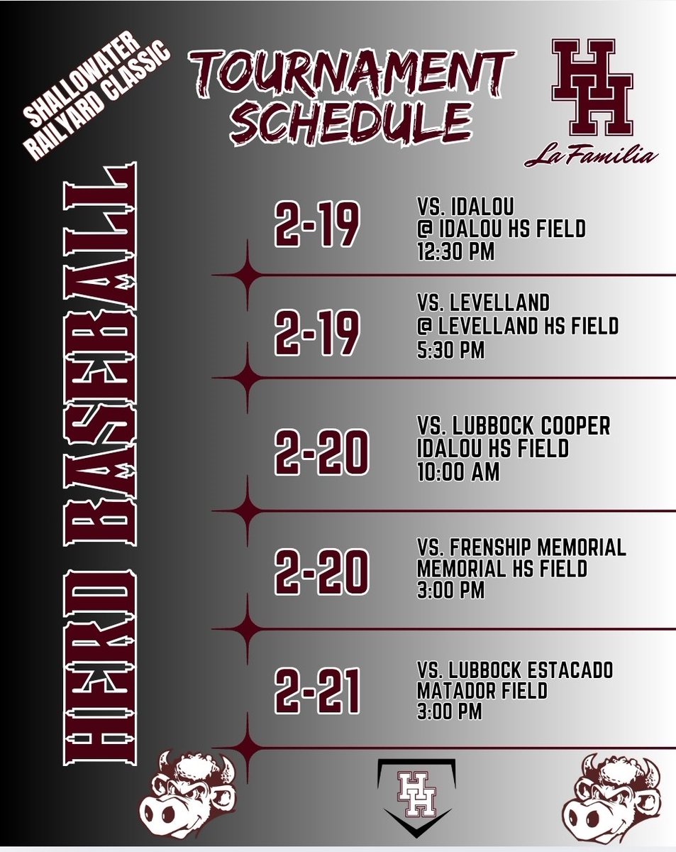 BaseballHerd's tweet photo. Both Squads will be in and around the South Plains this weekend. Varsity will be competing in the Shallowater Railyard Classic while our JV will be in the Levelland JV Tournament. 

#LaFamilia//#HerdNation//#RentsDue//#RiseAsOne https://t.co/ipHIJNs6gL