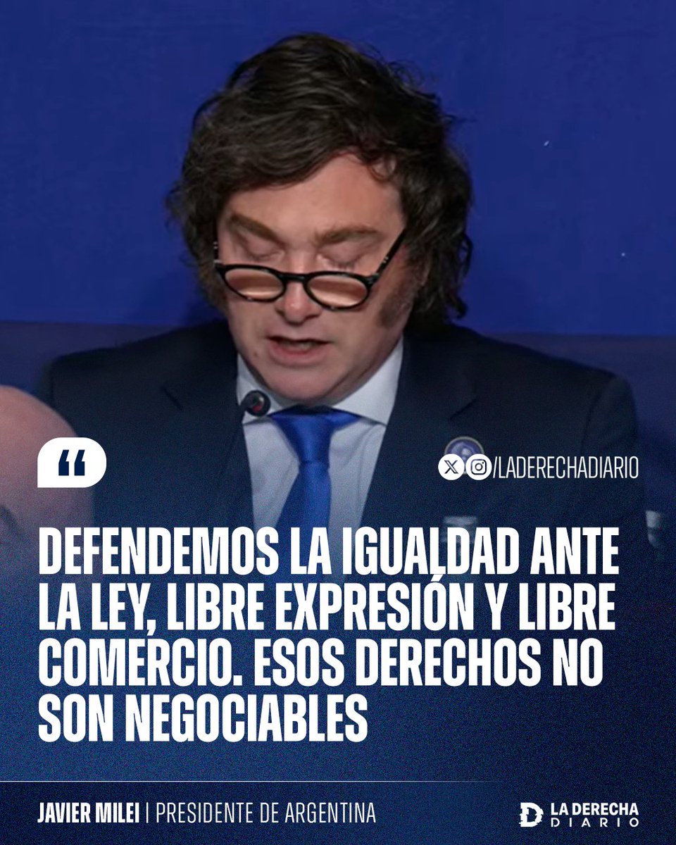 laderechadiario's tweet photo. 🌎🇦🇷🇺🇸 | #AHORA Javier Milei en la reunión inaugural de la Junta de Paz de Trump: "Defendemos la igualdad ante la ley, la libre expresión y el libre comercio. Esos derechos no son negociables". https://t.co/iJrhdyuadI