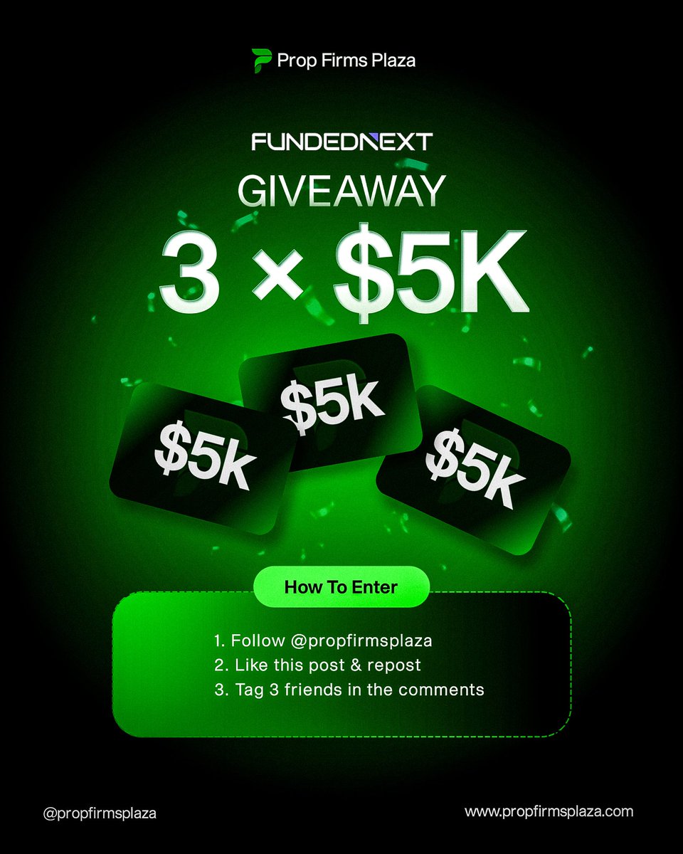 FundedNext is now listed on PLAZA 🚀
3 × $5,000 stellar lite giveaway 🔥🎁

How to enter: 👇🏻
1️⃣ Follow <a href="/propfirmsplaza/">Prop Firms Plaza</a> <a href="/FundedNext/">FundedNext</a>
2️⃣ Like, repost 🔁 &amp; tag your friends ❤️
3️⃣ Comment "FN" to complete the tasks!

Winners announced soon⏳
Don’t miss this chance to get funded 🚀