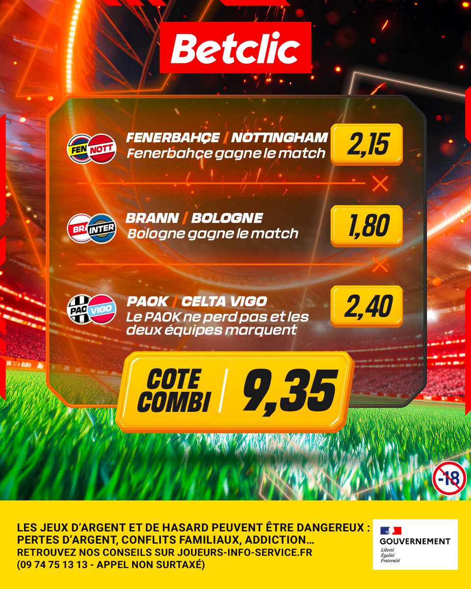 Le combi Europa League du CM est servi !! 🧑‍🍳🔥

S’il ne passe pas… on offrira 10 x 50 € de Feebets* parmi les RT 🍀