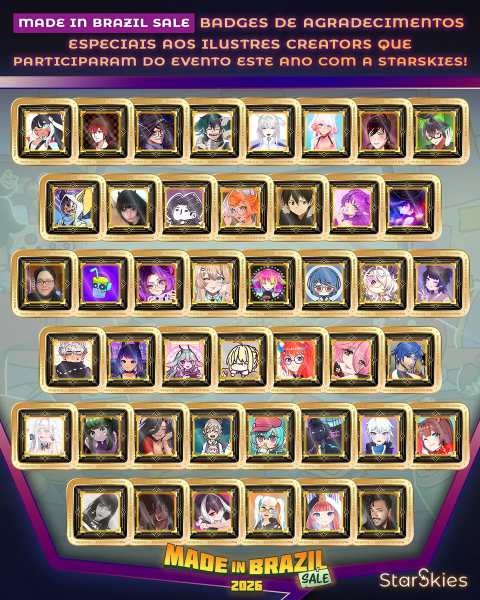 Brilha muito! ⭐
Em comemoração a mais uma edição da #StarSkies na #MadeInBrazilSale, apresentamos a Badge exclusiva da edição em homenagem e celebração a todos os Creators que brilharam conosco, apoiando games brasileiros em mais de 160 gameplays! Parabéns e muito obrigada 🥇🇧🇷