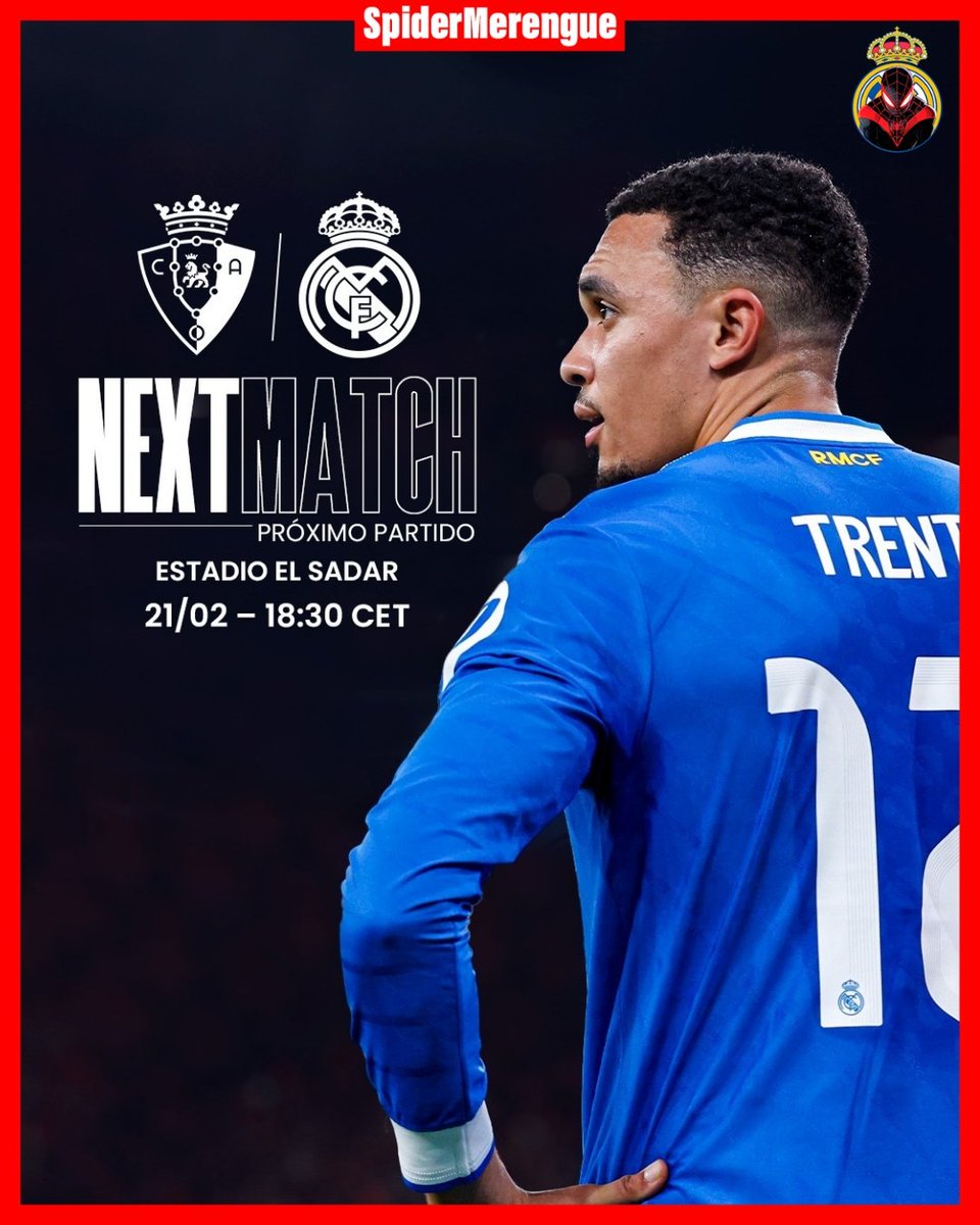 La cuenta atrás ha comenzado.

⏳ Próxima parada: El Sadar. 🏟️ Una plaza difícil, pero los colores obligan a ganar.

¡Hala Madrid y nada más! ⚪👑

#HalaMadrid #RealMadrid #laliga