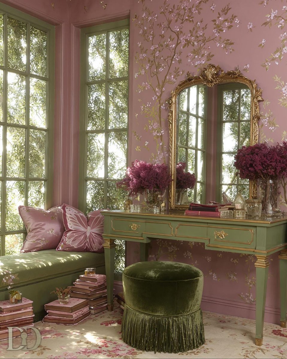 obsessed with pink on green interiors