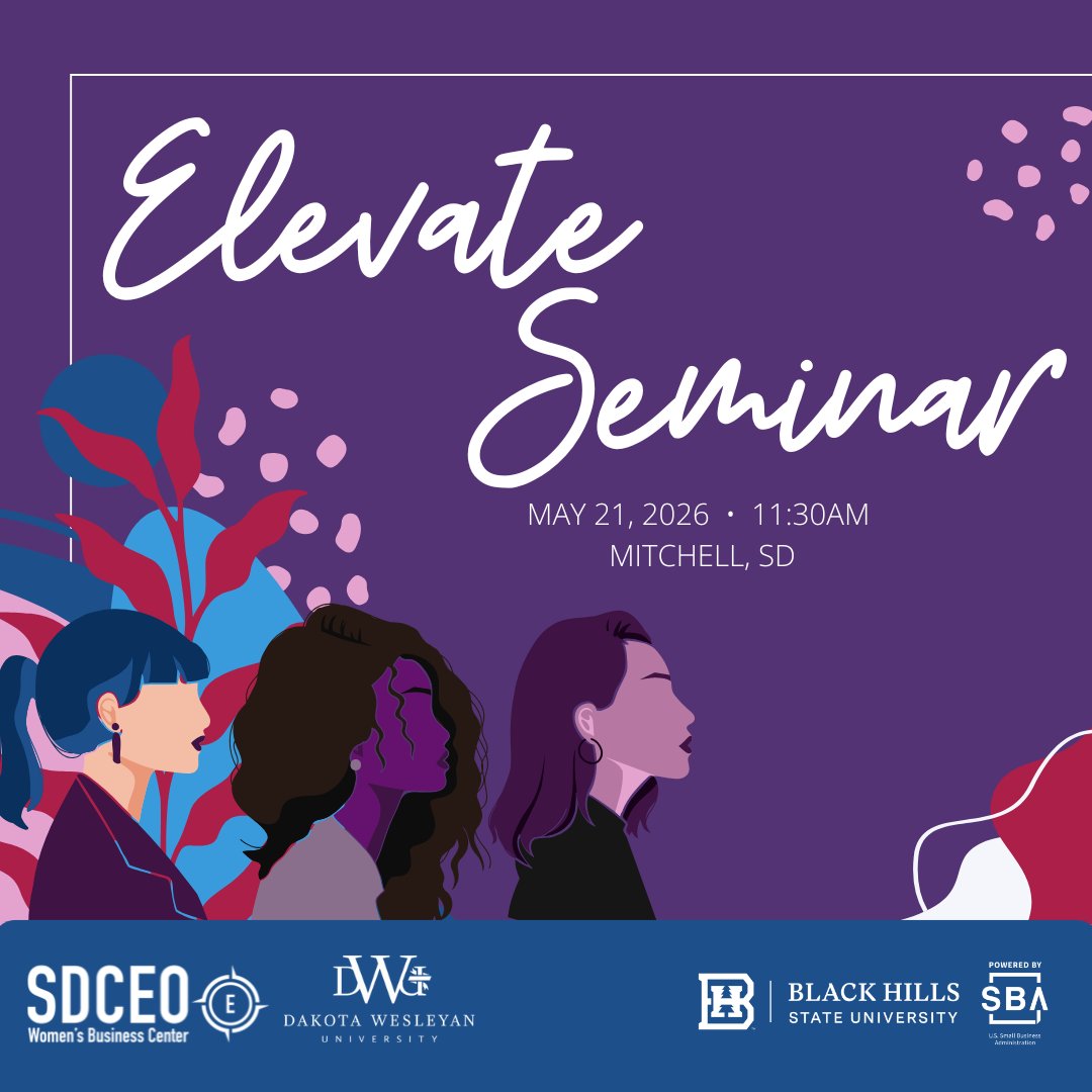 It’s time to ELEVATE.

Join us for the Elevate Seminar
📅 May 21, 2026
⏰ 11:30am–2:30pm
📍 Dakota Wesleyan University – Mitchell, SD

🎟 Tickets: $35
Table of 8: $250
Register by May 14: sdceo.ecenterdirect.com/events/1019227