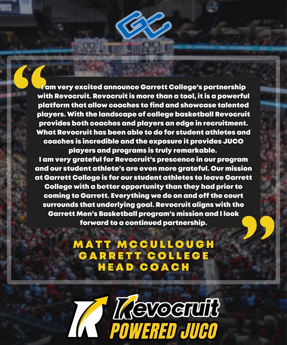JC4PT's tweet photo. 🚨 Revocruit Powered JUCO Alert

We’re excited to announce that Garrett College Men’s Basketball has been Elevated to a Revocruit Powered JUCO — joining an elite group of programs redefining exposure, connectivity, and recruiting at the junior college level.

🗣️ “I am very excited announce Garrett College’s partnership with Revocruit. Revocruit is more than a tool, it is a powerful platform that allow coaches to find and showcase talented players. With the landscape of college basketball revocruit provides both coaches and players an edge in recruitment. What Revocruit has been able to do for student athletes and coaches is incredible and the exposure it provides JUCO players and programs is truly remarkable.
 
I am very grateful for Revocruit’s prescence in our program and our student athlete’s are even more grateful. Our mission at Garrett College is for our student athletes to leave Garrett College with a better opportunity than they had prior to coming to Garrett. Everything we do on and off the court surrounds that underlying goal. Revocruit aligns with the Garrett Men’s Basketball program’s mission and I look forward to a continued partnership.”
– Matt McCullough (@CoachMattM4)
Head Men’s Basketball Coach Garrett College

📍 McHenry, Maryland
🏀 NJCAA | Region 20
🏆 NJCAA National Semifinalist 2021

Revocruit’s Powered JUCO brings a new level of innovation to junior college basketball, making it effortless for four-year programs to track and access real-time information. This added functionality integrates directly into what college coaches already use — bridging the gap between junior college and four-year recruiting like never before.