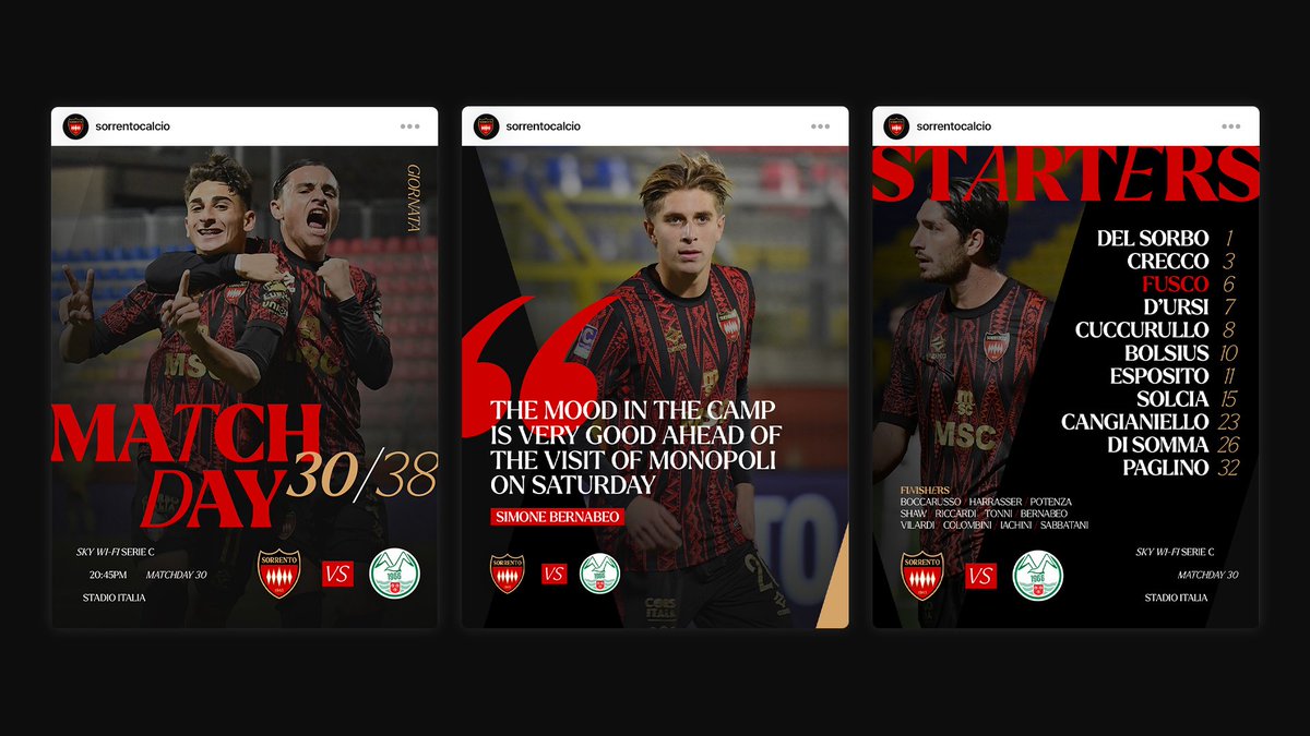 olliecookdesign's tweet photo. A personal project exploring a reimagined social branding for @sorrentocalcio 🔴⚫️ #smsports 

🎨 View the project on https://t.co/6tc8xQ0CLX https://t.co/AoNMRgs7BN