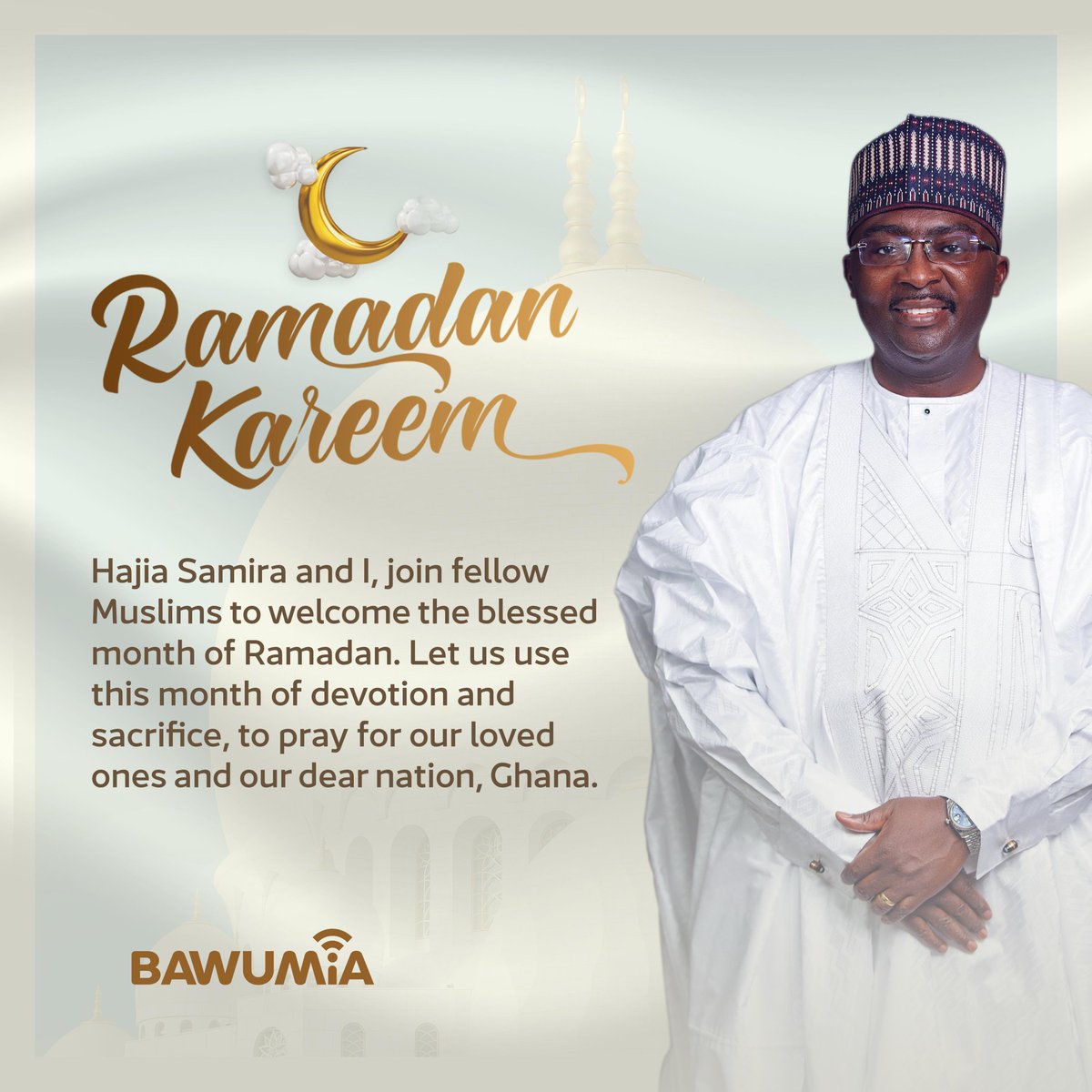 <a href="/MBawumia/">Dr. Mahamudu Bawumia</a> wishes all Muslims Ramadan Mubarak. May Allah grant us peace, success and abundant blessings 🤲