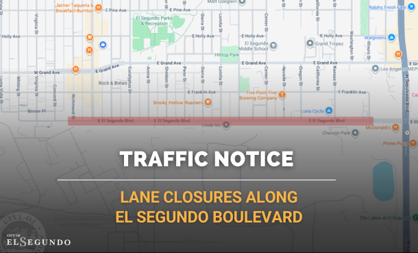 elsegundoalerts's tweet photo. Beginning Friday, Feb. 20, there will be temporary traffic control along El Segundo Blvd. eastbound between Richmond St. and Illinois St. to for tree trimming adjacent to the refinery. 

More: https://t.co/bdvceZFnk3 https://t.co/a1bPFZNKG5