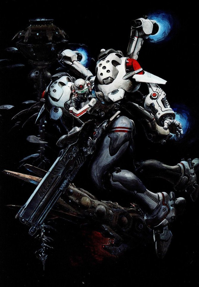 emersontung's tweet image. Learning today that the cover art for Omega Boost was a Yoshiyuki Takani illustration (had always assumed it was a 3d render when I was younger). Look at this glorious piece.
