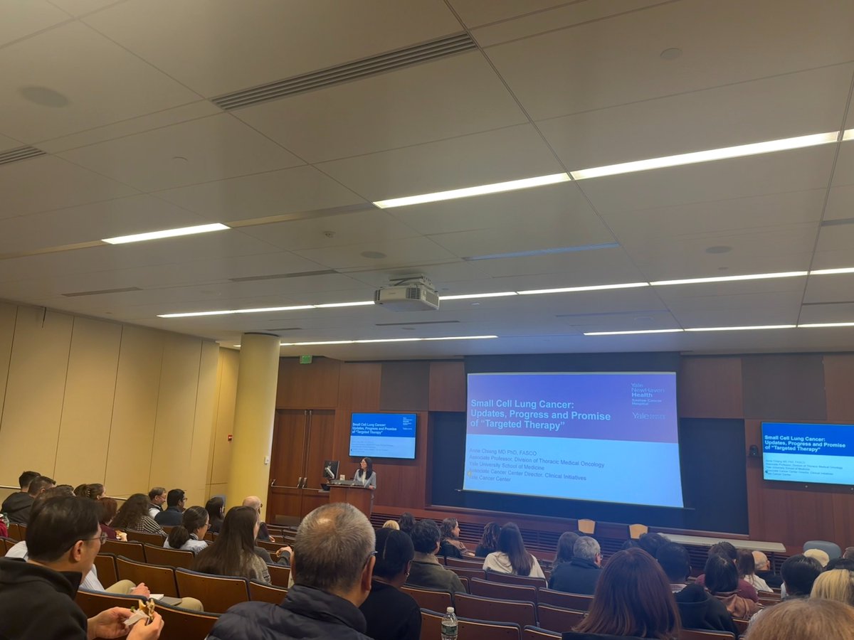 YaleCancer's tweet image. “The landscape is really changing in the treatment of small cell lung cancer, with immunotherapy and advances in our understanding of small cell lung cancer biology.” - @Annechiangmd at #GrandRounds discussing the latest updates, progress, and future promise of #targetedtherapy