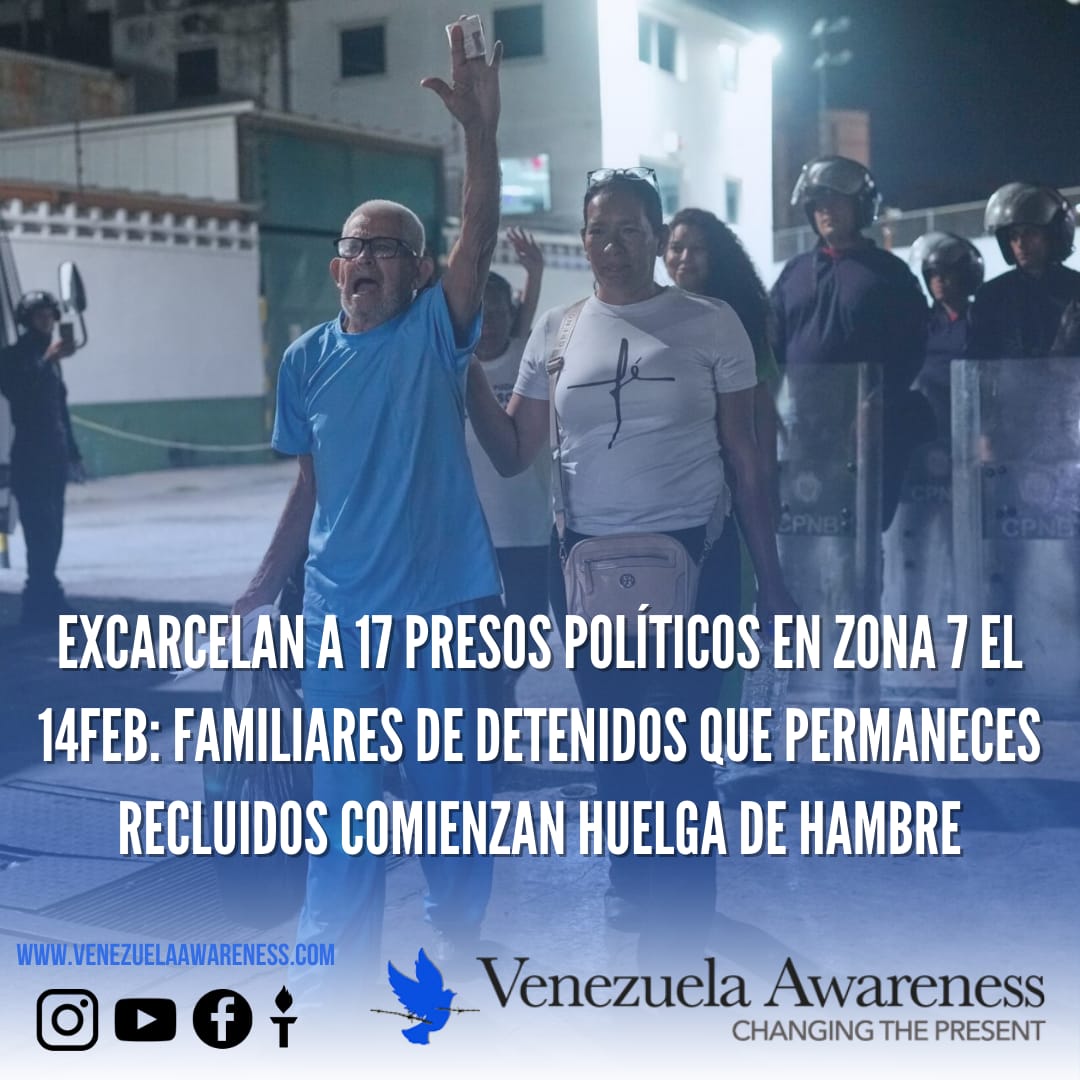 🚨¡LIBERTAD PARA LOS PRESOS POLÍTICOS!🚨

La madrugada del 14/02, 17 presos políticos fueron excarcelados del centro de detención Zona 7 en Boleíta, Caracas. Esta acción ocurre en medio de una protesta por la liberación de todos los detenidos.
venezuelaawareness.com/2026/02/excarc…