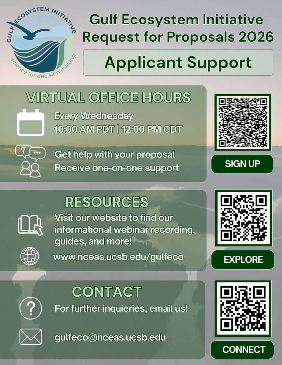 ucsb_nceas's tweet image. ⚡ Final call! Applications for the Gulf Ecosystem Initiative RFP close Feb 20, 2026 🌊.
 
🔗 Apply here: nceas.ucsb.edu/gulfeco

#FinalCall