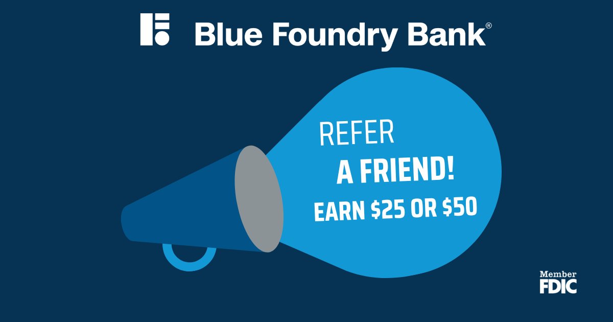 With our Refer-A-Friend Program, you can get even more out of your banking relationship. You and your referral can earn a $25 gift card when they open and fund a personal account or a $50 gift card for a business account. Start making referrals today ➡️  bluefoundrybank.com/refer-a-friend