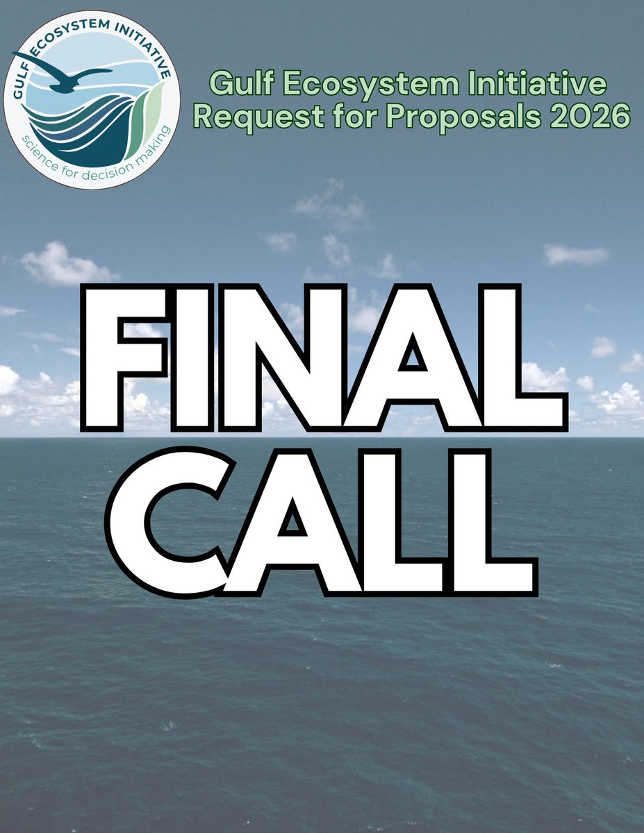 ucsb_nceas's tweet image. ⚡ Final call! Applications for the Gulf Ecosystem Initiative RFP close Feb 20, 2026 🌊.
 
🔗 Apply here: nceas.ucsb.edu/gulfeco

#FinalCall