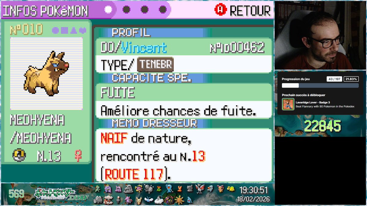 [74✨] Nouveau shiny sur le Prof Oak d'Emeraude, le Golden Pooch en 569 RE, s'il était tombé avant le badge  2, j'aurai presque pu faire un badge quest LUL