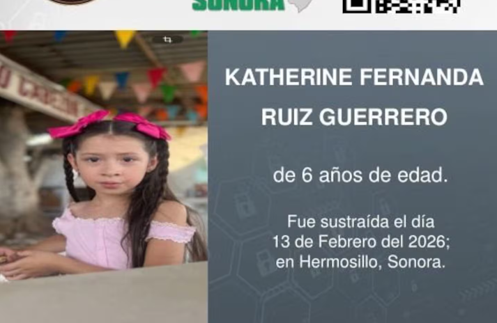 ALERTA AMBER ACTIVADA EN HERMOSILLO POR DESAPARICIÓN DE UNA NIÑA DE 6 AÑOS

🚨 Las autoridades de Sonora activaron una Alerta Amber para localizar a Katherine Fernanda Ruiz Guerrero, una menor de 6 años reportada como desaparecida desde el 13 de febrero en su domicilio de la