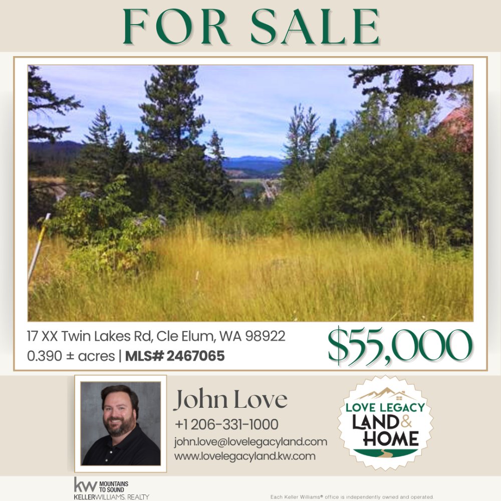 LoveLegacyLand's tweet photo. 📉 Price Reduced – Cle Elum 0.39 Acres!
Sunlight Waters lot w/ mountain, river &amp; valley views. Power in street, private water, septic needed. Great for daylight basement home!

#LoveLegacyLandAndHome #CleElumLand https://t.co/4SwNCBQjtG