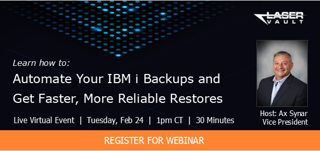 LVBackup's tweet photo. Manual #IBMi backups create risk and recovery delays.
Join our 30-minute technical webinar next week to learn how to automate IBM i backups and achieve faster, more reliable restores.
Date: Tues, Feb 24th @ 1pm CT
Register: https://t.co/g2xy8EZjCB
#backup #disasterrecovery #ViTL https://t.co/FMrgkMbsLC