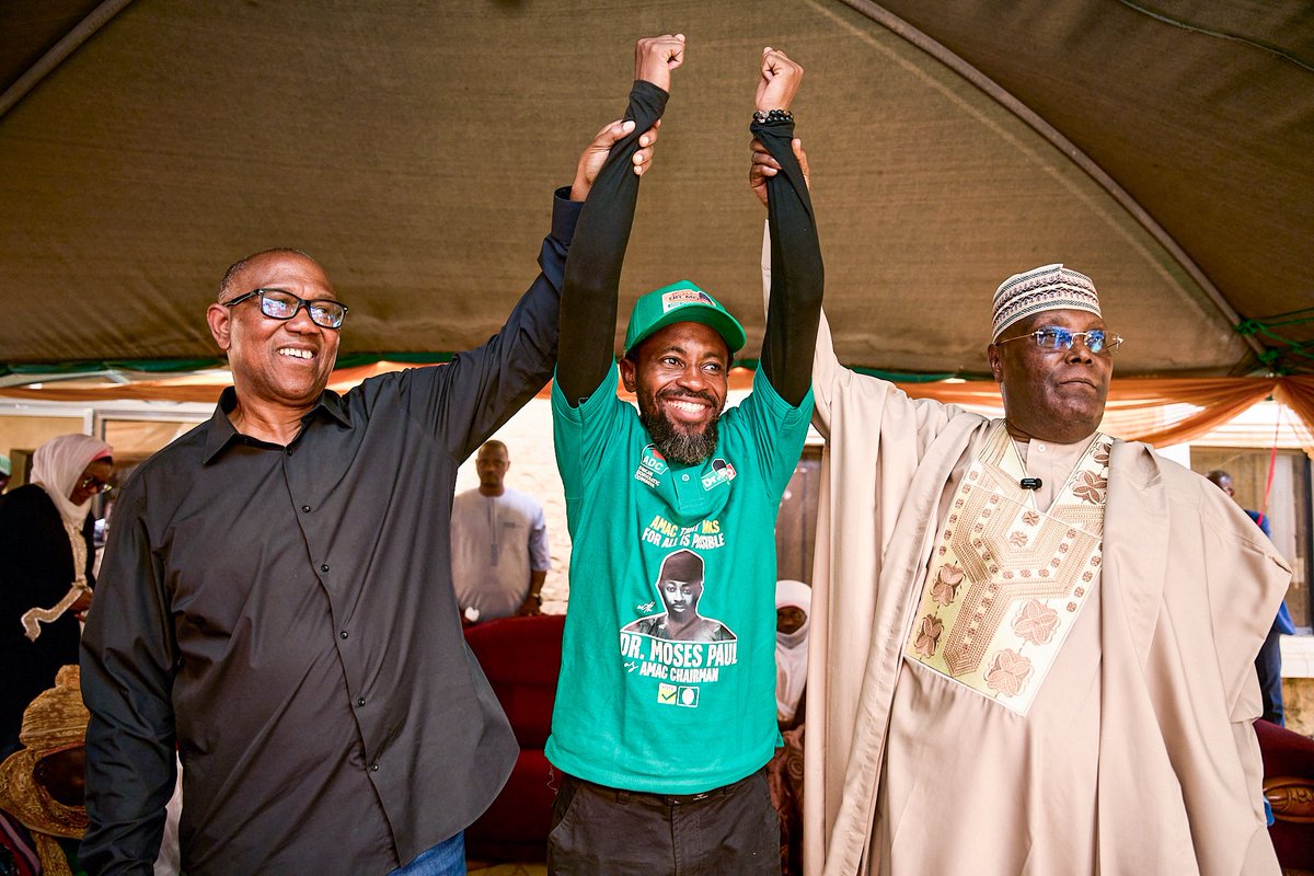 EstherUmoh10's tweet photo. A statesman reads the times.

In one powerful gesture, Atiku Abubakar lifts Dr. Mo’s hand and perhaps signals something even bigger. Leadership is not always about being king; sometimes it is about choosing to be kingmaker.

As young Nigerians rally behind Peter Obi, it is refreshing to witness Atiku embody the wisdom of an elder, stepping forward to raise the next generation, not overshadow it.
By standing in support of Dr. Mo’s AMAC chairmanship bid, he reminds us that legacy is built not just by contesting power, but by empowering others.

The era is shifting. The baton is being passed. And history will remember those who understood when to run and when to raise another’s hand.