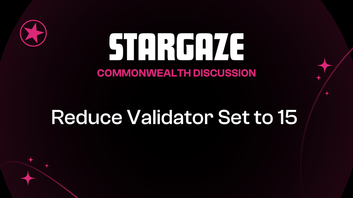 StargazeZone's tweet image. Commonwealth Discussion:

Reduce Validator Set to 15

To facilitate the migration of Stargaze and its applications to the Cosmos Hub, this proposal seeks to reduce the active Stargaze validator set to 15 validators.

Full Discussion:

gov.stargaze.zone/discussion/131…