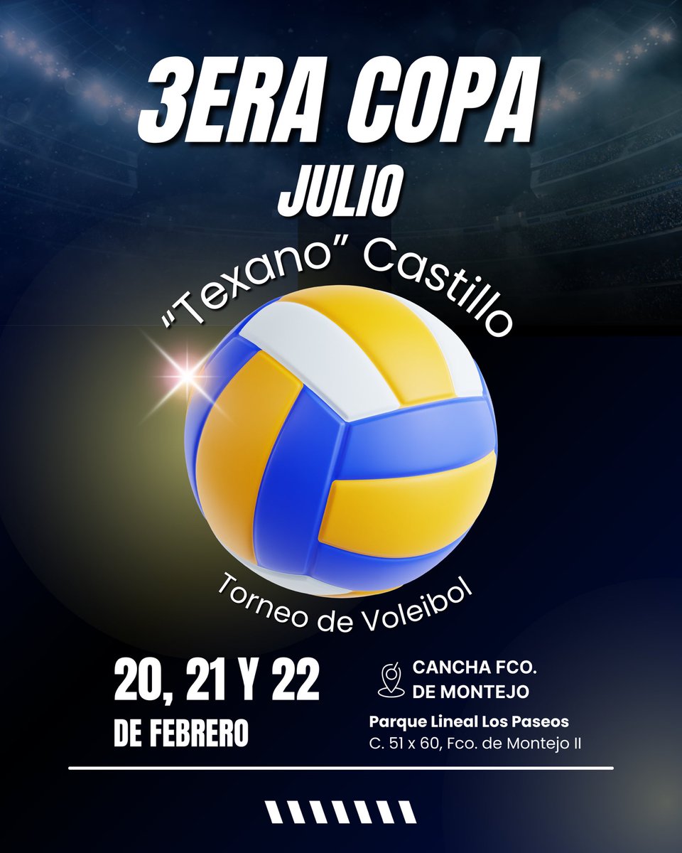 los_paseos's tweet photo. 🏐 Vecinas y vecinos de Los Paseos:

Les invitamos a asistir y disfrutar la 3era Copa de Voleibol Julio “Texano” Castillo, en la cancha de Fco. de Montejo en el Parque Lineal Los Paseos.

📅 Del 20 al 22 de febrero https://t.co/BLyRwZOATo