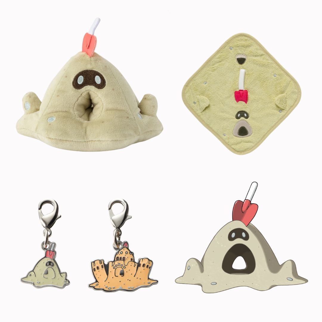 Sandygast is a mound of pale sand with pebble eyes and a hollow mouth.
A red shovel sticks out from its head.
  
Check out our Sandygast goodies at the link below! 🏖️👻
🛑 meccha-japan.com/en/search?cont… 
#Pokemon #Sandygast #Pokemon30