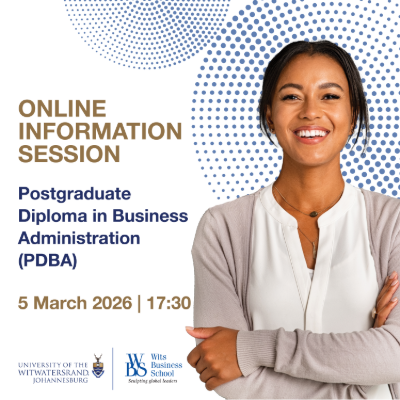 witsbschool's tweet photo. Join our upcoming online information session to learn more about how our mid-year modular #PDBA can elevate your leadership journey.
Date: 5 March 2026
Time: 05.30pm
Register here 📌 https://t.co/J6WUzDVDUY
#SculptingGlobalLeaders #WitsBusinessSchool https://t.co/EfUZQ3ABSr