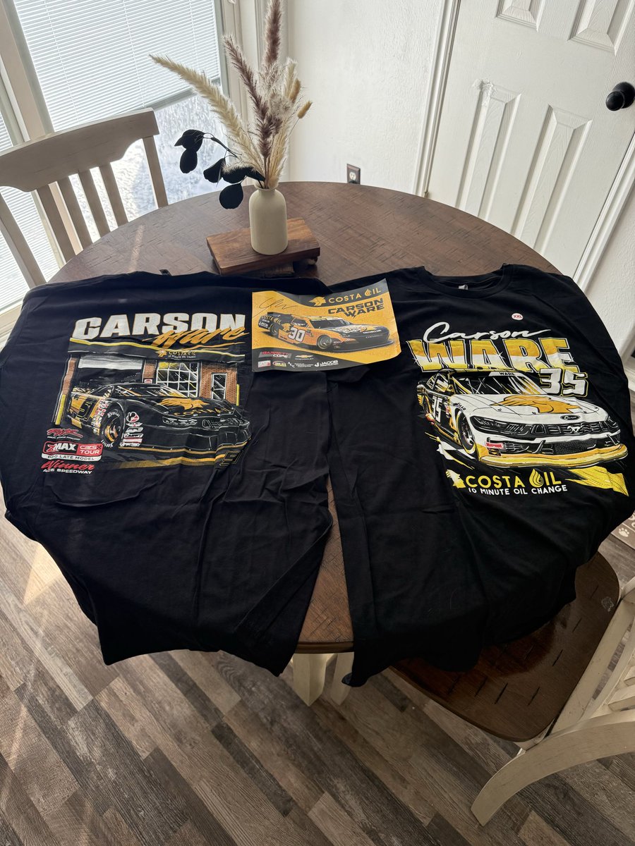 Received a package from my dude <a href="/carsonreedware/">Carson Ware</a> !
Sent me a couple of his t-shirt/signed hero card. He also sent me a <a href="/RickWareRacing/">Rick Ware Racing</a> hat/Joe Racer shirt. I'll give away 1 shirt &amp; the signed hero card. Just making sure you're following all of us. (this is for my <a href="/NASCAR/">NASCAR</a> / <a href="/NHRA/">NHRA</a>
