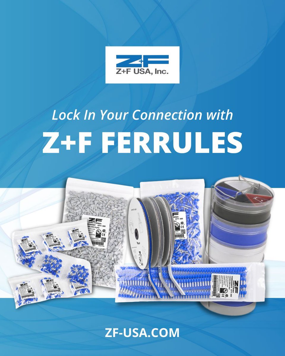 ZF_USA's tweet image. In high-vibration environments, stability matters.

Z+F insulated ferrules with durable plastic collars help prevent fraying and maintain secure, consistent terminations. 

zf-usa.com/contact/

#WireProcessing #Ferrules #WireAutomation #ULListed #CSACertified