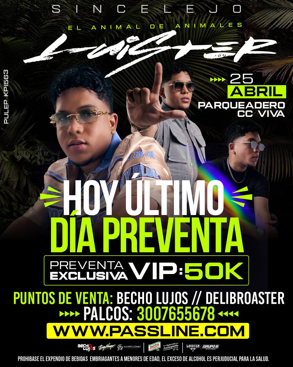 Llega a #Sincelejo “El Animal de Animales 🐾🦁👑”… <a href="/LuisterLaVoz/">Luis Carlos Cabeza De Ávila</a> 🎙️

🎟️ Boletas ¡YA A LA VENTA!

🎫 Compra online aquí:
passline.com/eventos/luiste…

📲 Info Palcos : 300 765 5678

Los grandes eventos se gozan #SoloConAntioqueño 💚