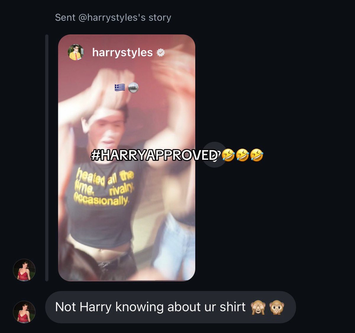 pressedpaper's tweet photo. in what is probably the wildest turn of events… our heated all the time baby tee made it to harry’s instagram story:3,;,;,???? https://t.co/rHwyRNyfYE