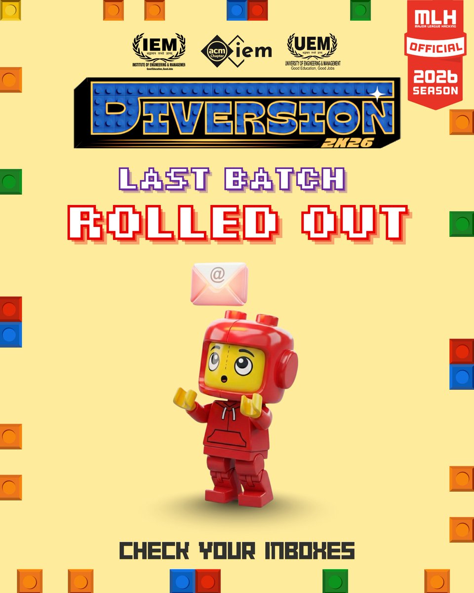 Diversion2K26's tweet image. 🚨 Last Batch Rolled Out! 🚨

The final set of participants for DIVERSION 2K26 is here.
📩 Check your inboxes &amp;amp; get ready to build for 36 hours straight!
#Diversion2K26 #Hackathon #FinalCall