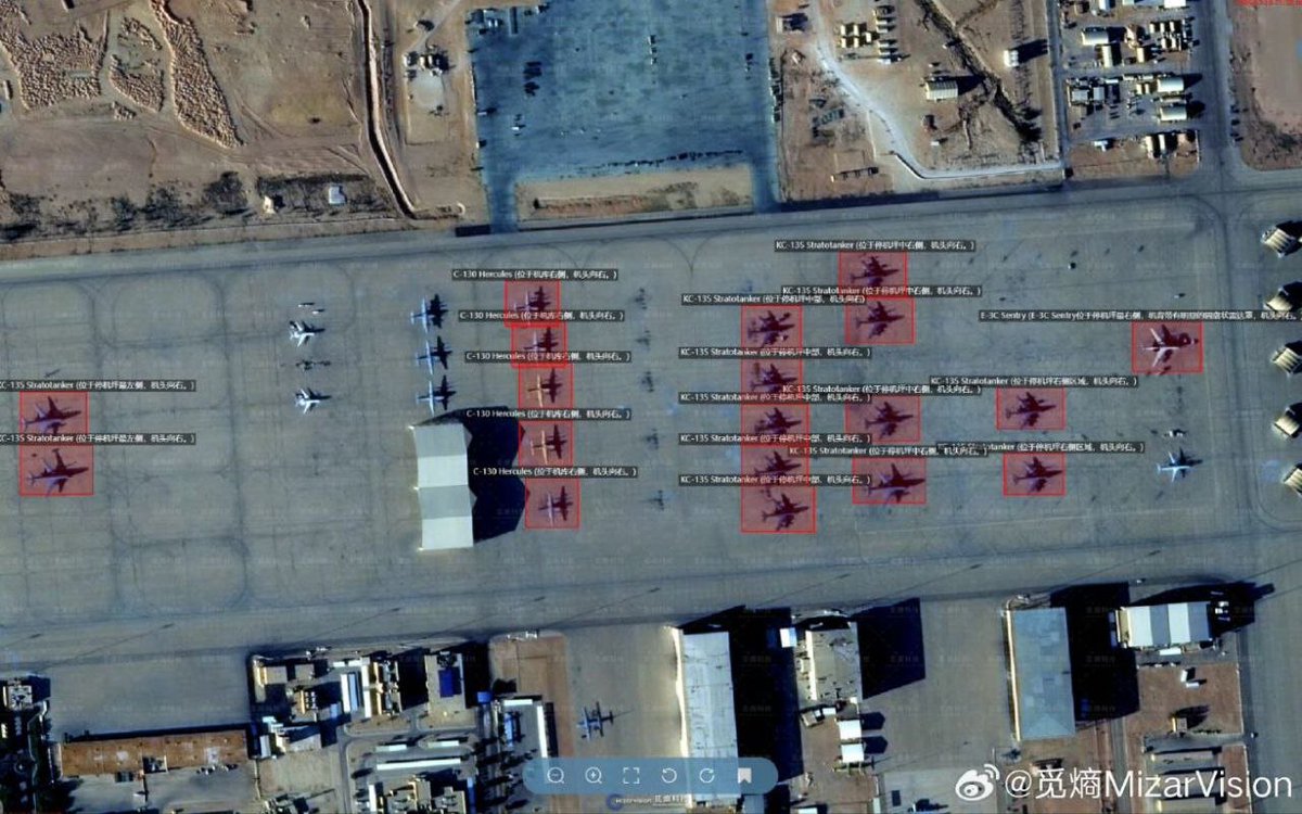 ⚡️BREAKING 

Chinese satellites have revealed the location of 13 US Air Force tanker aircraft stationed in Saudi Arabia

Boeing E-3G AWACS and 5 Lockheed C-130 Hercules are also present there

It would be interesting if Saudi Arabia were to drag itself into a war during Ramadan