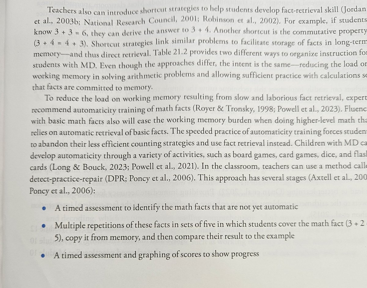 CherylDurwin's tweet image. Agree, "timed fact practice is a small, but essential, component" in instruction. Great read from #teacher POV. Here's what we include in #EdPsychModules on timed #retrievalpractice of #math (#automaticity training), especially for students w/math difficulties.
