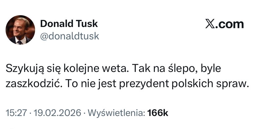 Nie „szkodzić” tylko przeszkodzić. Przeszkodzić politycznej mafii w zawłaszczaniu państwa i bezkarnym dojeniu go. Po to Go właśnie Polacy wybrali - każdego innego, byle nie był to prezydent waszych szemranych spraw.