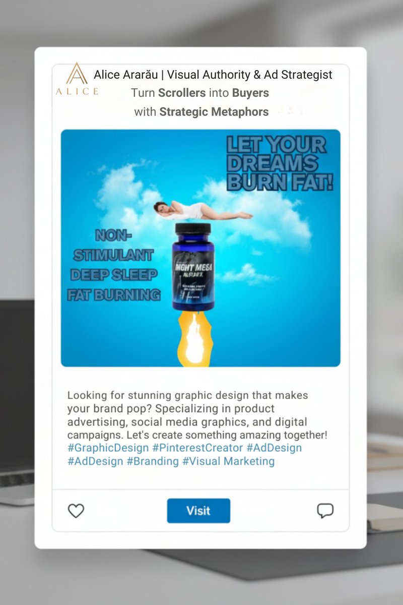AliceArarau29's tweet image. Stop selling products. Start selling DREAMS. ✨
​Don't sell ingredients - sell speed or wellness via Visual Metaphors. 🚀
​This "Night Mega Burn" ad translates the intangible into a story. 🛡️
​Portfolio in Bio. 🔗
​#VisualMarketing #AdCreative #VisualAuthority