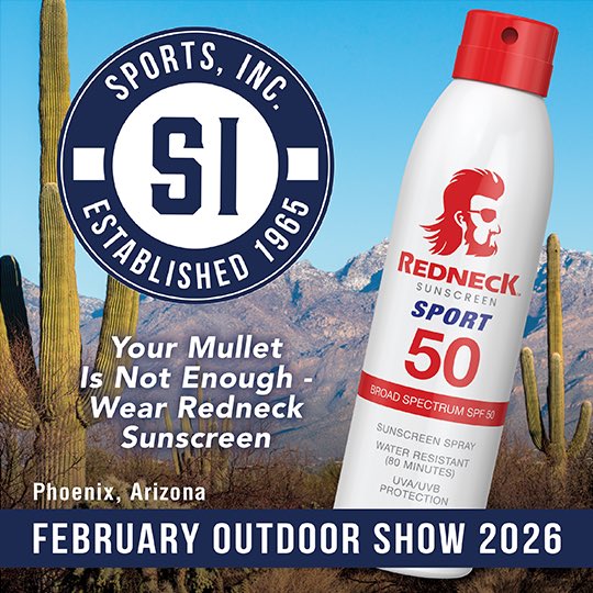 CompanyRedneck's tweet photo. SPORTS, INC. 

FEBRUARY OUTDOOR SHOW 2026. 

FIRED UP TO SHOWCASE REDNECK SUNSCREEN. 

THE TOP SUNSCREEN KNOWN TO MAN. 

#sportsinc #sunscreen #suncare #rednecksunscreen https://t.co/XTaMkpHRTW