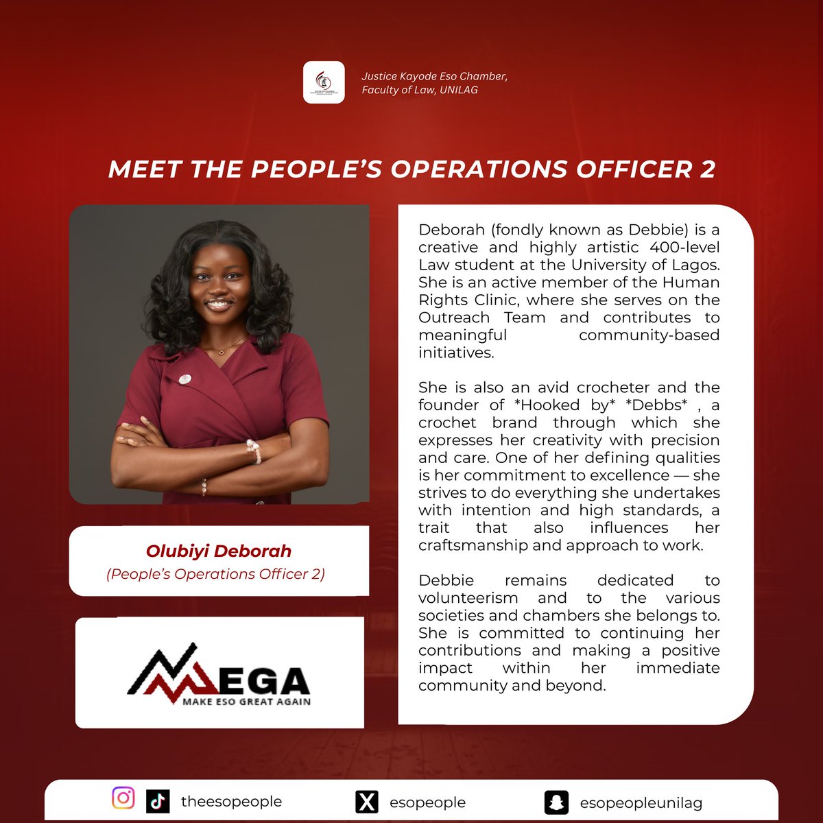 OPERATIONS IS STRONGER WHEN IT’S SUPPORTED.

 As People’s Operations Officer II, she keeps members engaged and connected.
She strengthens coordination and turns plans into shared action.

Meet Olubiyi Deborah, the People's operations officer ll

THE MEGA TEAM