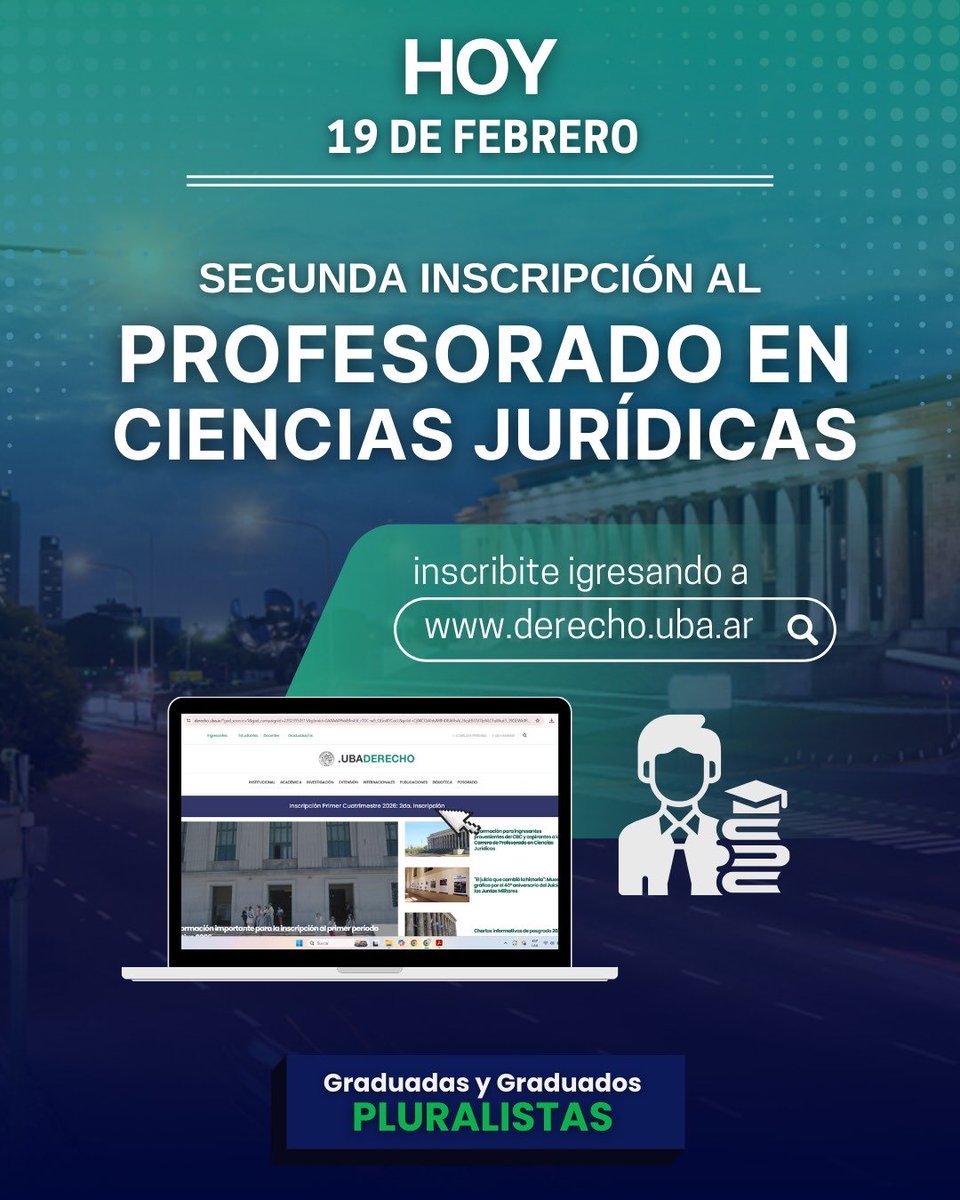 🎓✨ ¿Sos graduado/a y querés seguir formándote?

📚🔥 Hoy son las segundas inscripciones al Profesorado en Ciencias Jurídicas.

🖥️ Podés inscribirte a través del SIU Guaraní.

Graduadas y Graduados Pluralistas 

#Profesorado #DerechoUBA #EducaciónPública #GraduadosPluralistas