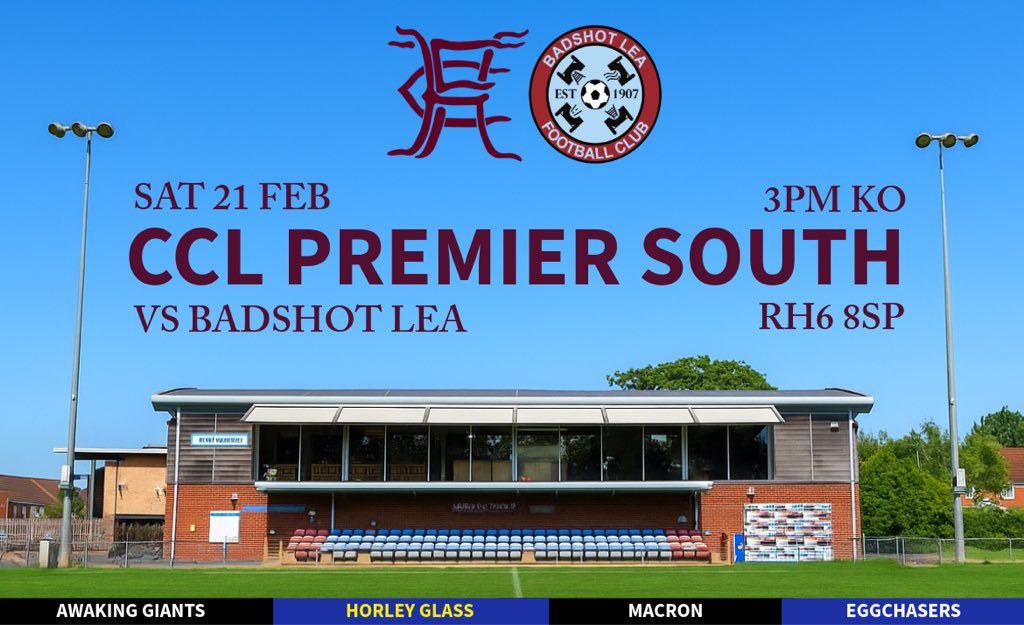 𝗨𝗣 𝗡𝗘𝗫𝗧 ⏭️

We return home for the first time in nearly a month on Saturday as we host <a href="/BLFC1907/">Badshot Lea FC</a> in a <a href="/ComCoFL/">Combined Counties Football League</a> Premier South match, looking to avenge a narrow 2-1 defeat earlier in the season: 

Match details are below ⤵️

🗓️ Sat 21 Feb
📍 Awaking Giants New Defence, RH6