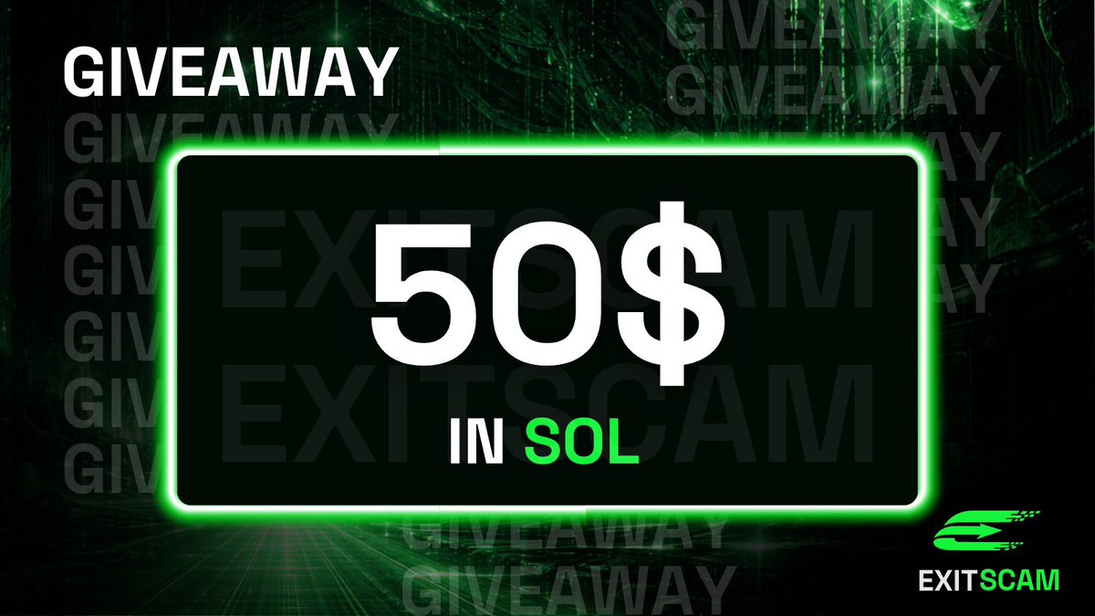 50$ GIVEAWAY 🎁

- follow <a href="/exitscam_net/">ExitScam</a> + 🛎️
- LK + RT
- Drop addy 👇

24 hours!!⏳