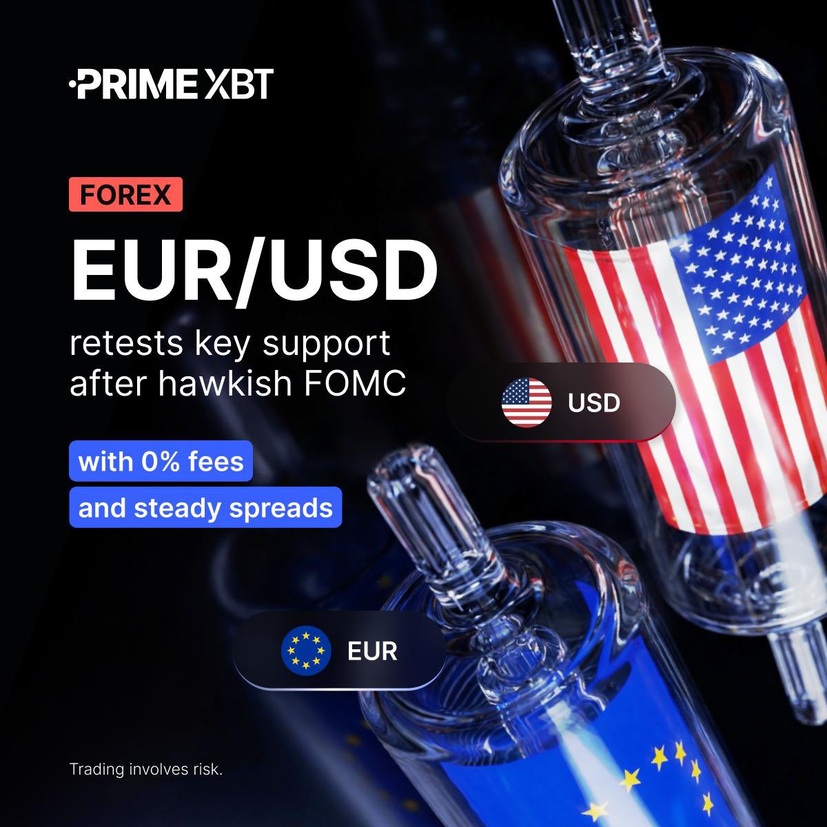 📉 #EURUSD is testing key support after a hawkish #FOMC surprise.

Bulls are defending critical levels will support hold or crack?

👉 Read here: eng.primexbt.com/46fRIw0

#PrimeXBT #TradFi