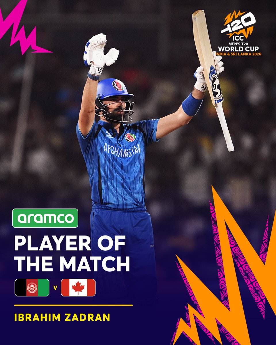 ICC's tweet photo. A clinical knock from Ibrahim Zadran sees Afghanistan sign off from #T20WorldCup on a high 👌

He's the @aramco POTM 🎖️ https://t.co/bN74ashgPS
