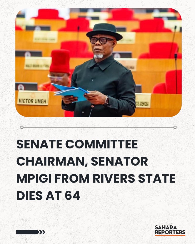 SaharaReporters's tweet photo. Senate Committee Chairman, Senator Mpigi From Rivers State Dies At 64 | Sahara Reporters https://t.co/iCGaJHGlex https://t.co/1r7O3uxxQC
