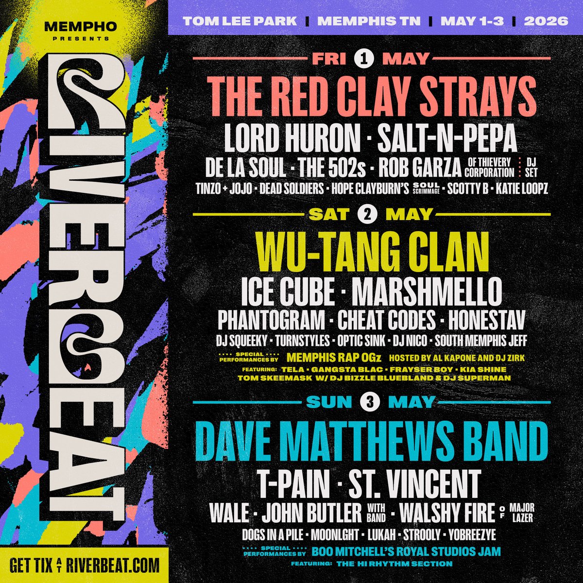 WuTangClan's tweet photo. The Wu are headlining @riverbeatfest 👐 Memphis see you soon. https://t.co/19zREQzyko