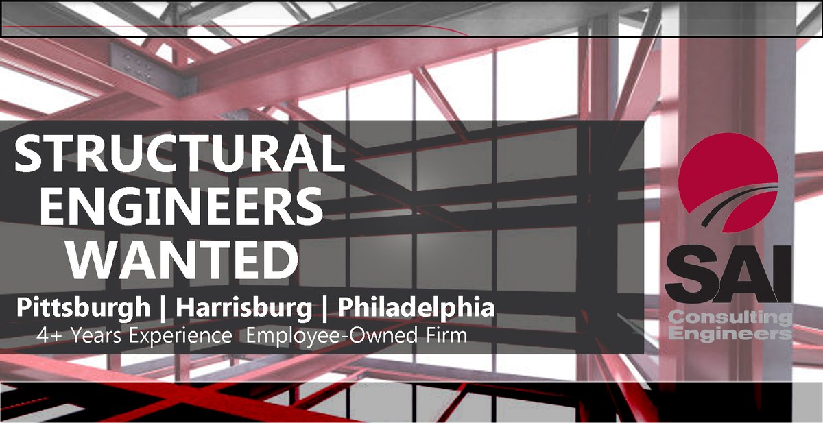 SAIENGR's tweet photo. We’re an employee-owned civil engineering firm, and we’re hiring mid-level Structural Engineers in:
 📍 Pittsburgh
 📍 Harrisburg
 📍 Philadelphia
If you have 4+ years of experience, you’re ready for more responsibility, more influence, &amp; more long-term upside, this is your move. https://t.co/E1LGgDwcrC