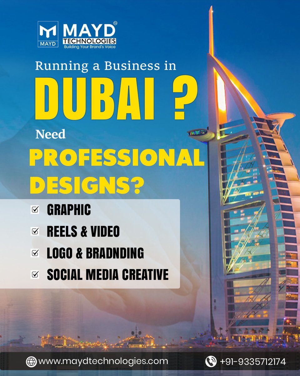 LtdMayd's tweet photo. Looking for professional graphic design services in Dubai?
From branding to social media creatives,
MAYD Technologies helps businesses build a strong visual identity.
Ready to upgrade your brand presence?

#BestDesignCompanyDubai #LogoDesignDubai #MaydTechnologies https://t.co/OfXzzswDGu