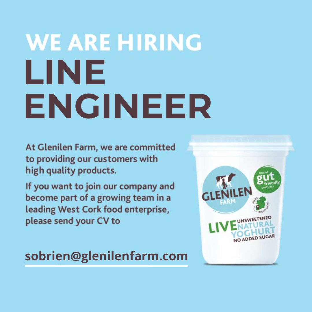 GlenilenFarm's tweet photo. We are #hiring!

At Glenilen Farm we have an exciting opportunity for the following role to join our team in Drimoleague, Co. Cork 🙌
- Line Engineer

For a full job description, please email Suzanne:
sobrien@glenilenfarm.com

#GlenilenFarm #LineEngineer #NewRole #JobPosition https://t.co/6bOKPX1Zfz