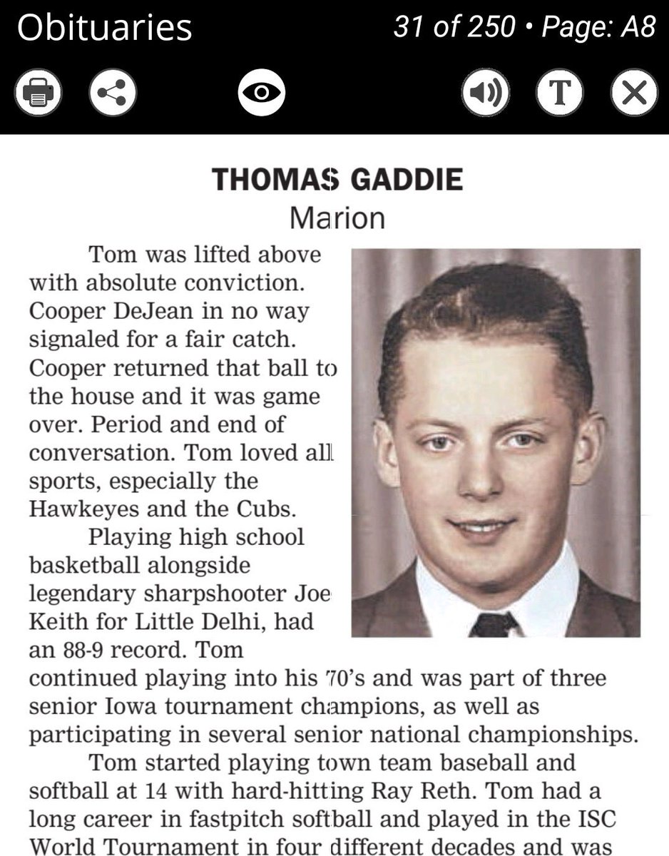 GopherHole's tweet photo. Only an Iowa fan could work the Cooper DeJean non-fair-catch argument into his obituary. As a #Gophers fan, I salute the dedication… even if he was wrong. https://t.co/ytx1dEKrQ3